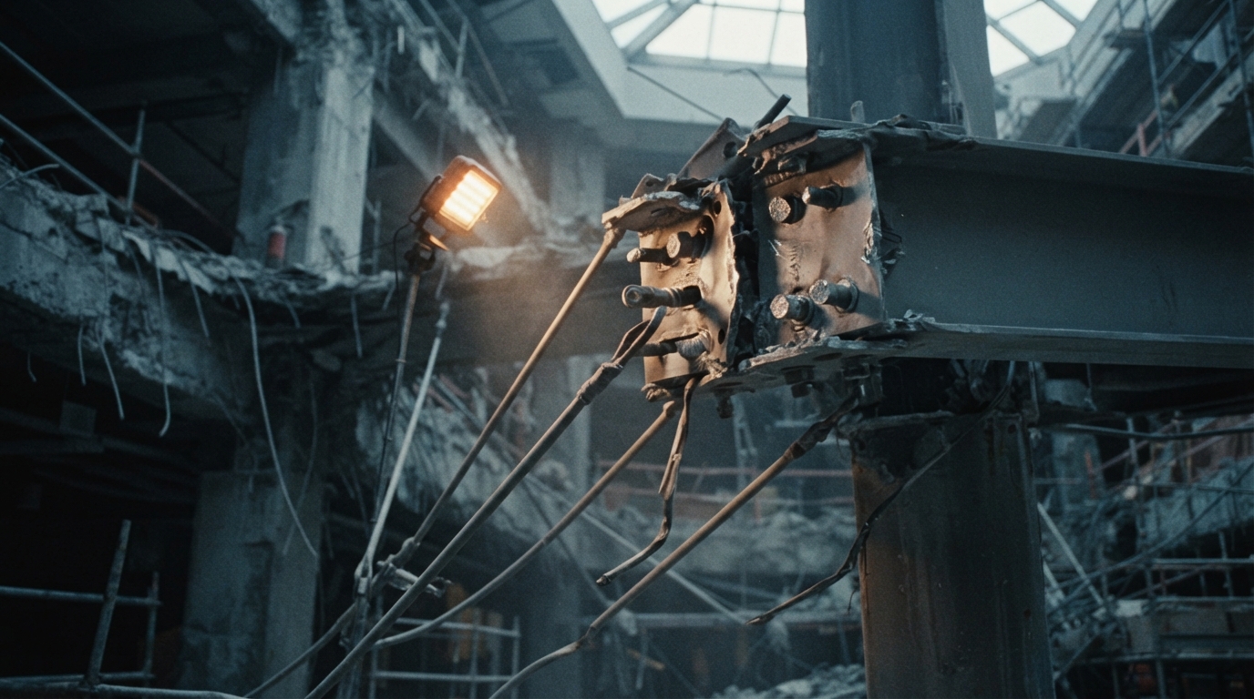 The revised detail made the fourth-floor box beam connections carry the load of both walkways.