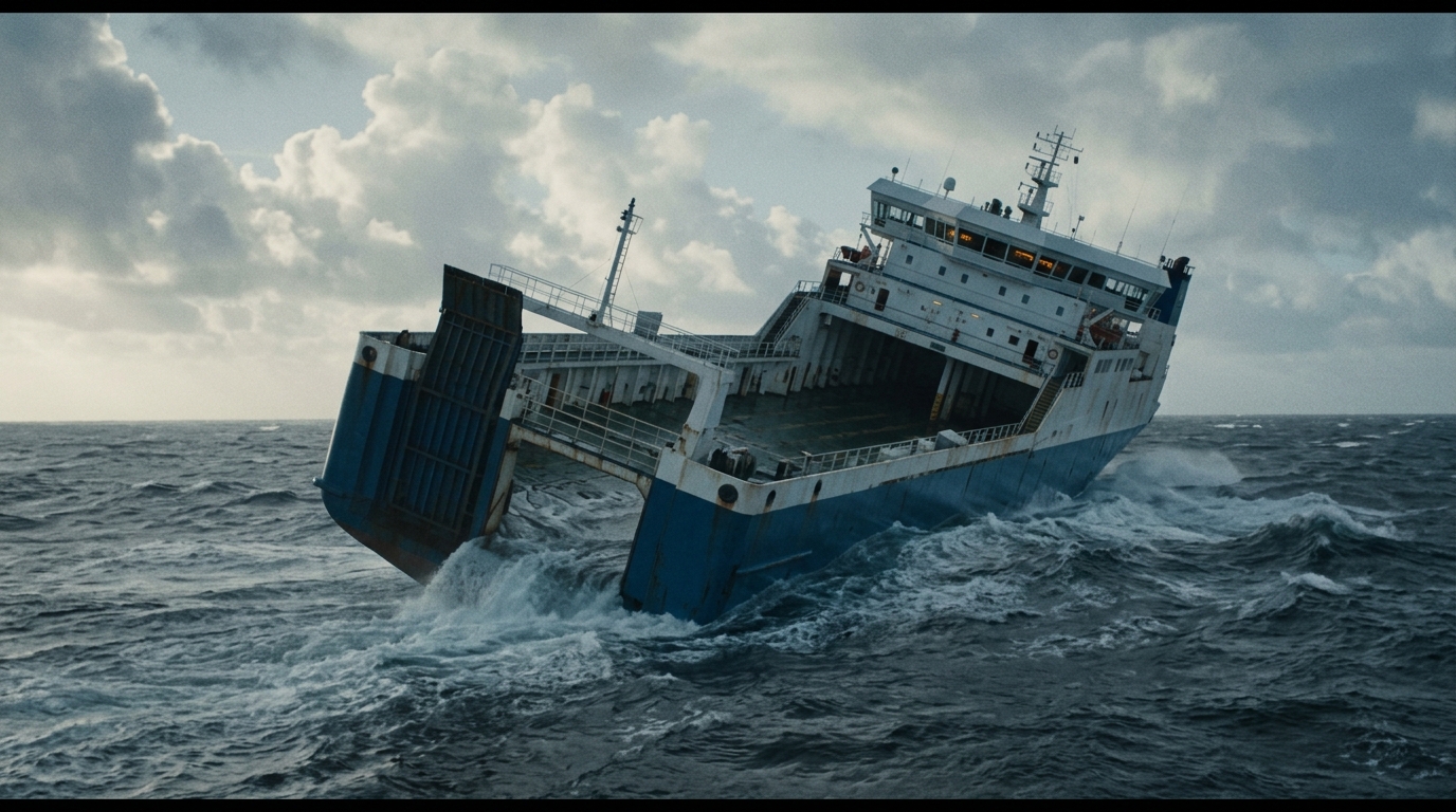 A ro-ro ferry with a large open car deck is extremely sensitive to water ingress