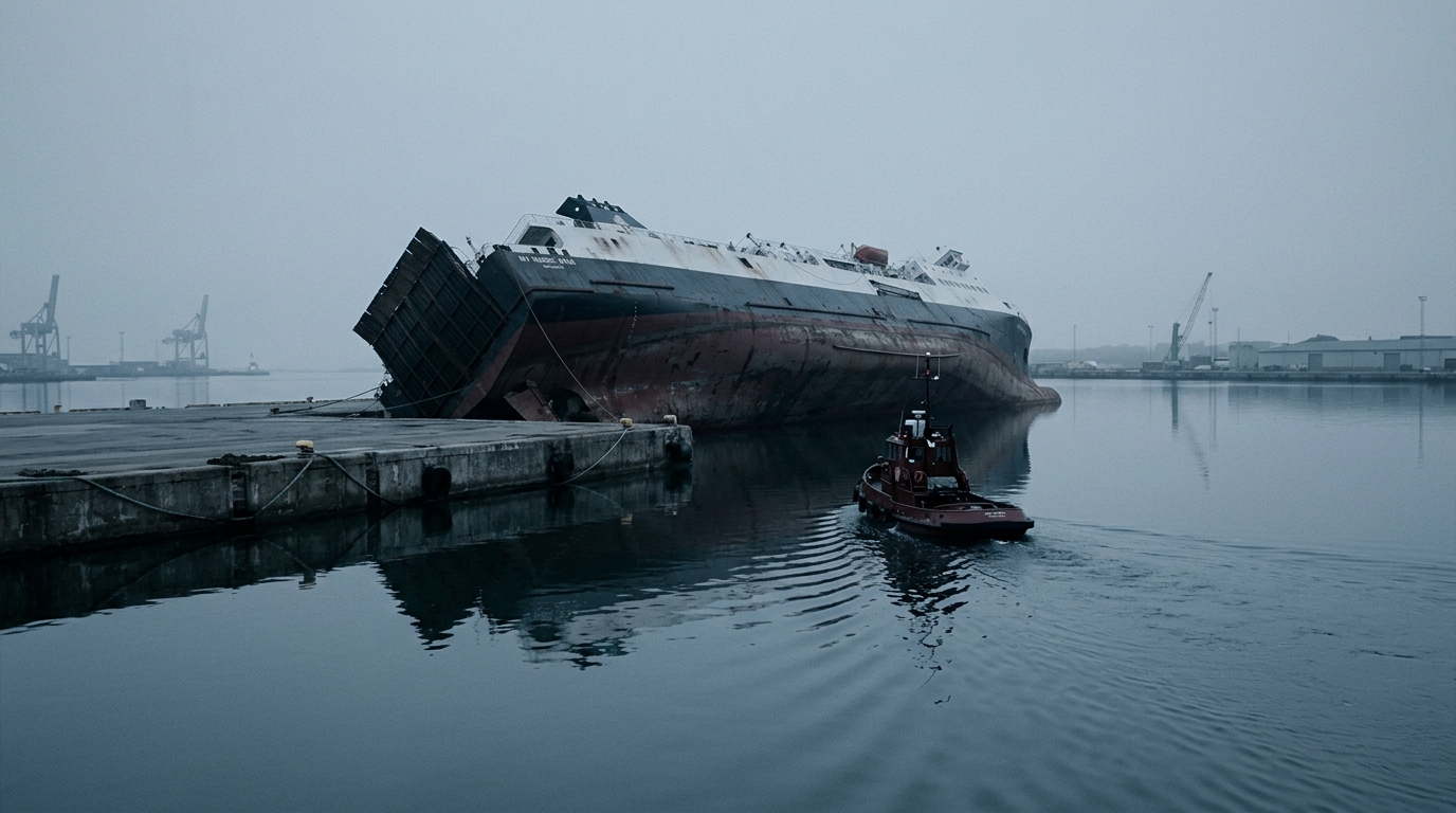 A ship on its side